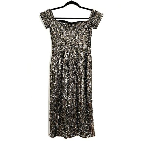 NWT Dress The Population Jen Sequin Off The Shoulder Side Slit Midi Dress SMALL - Picture 4 of 9